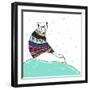 Christmas Card with Cute Hipster Polar Bear. Bear with Fair Isle Style Sweater.-cherry blossom girl-Framed Premium Giclee Print