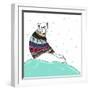 Christmas Card with Cute Hipster Polar Bear. Bear with Fair Isle Style Sweater.-cherry blossom girl-Framed Premium Giclee Print