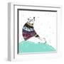 Christmas Card with Cute Hipster Polar Bear. Bear with Fair Isle Style Sweater.-cherry blossom girl-Framed Art Print