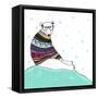 Christmas Card with Cute Hipster Polar Bear. Bear with Fair Isle Style Sweater.-cherry blossom girl-Framed Stretched Canvas