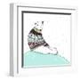 Christmas Card With Cute Polar Bear. Bear With Fair Isle Style Sweater-cherry blossom girl-Framed Art Print