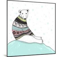 Christmas Card With Cute Polar Bear. Bear With Fair Isle Style Sweater-cherry blossom girl-Mounted Art Print