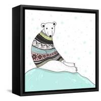 Christmas Card With Cute Polar Bear. Bear With Fair Isle Style Sweater-cherry blossom girl-Framed Stretched Canvas