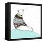 Christmas Card With Cute Polar Bear. Bear With Fair Isle Style Sweater-cherry blossom girl-Framed Stretched Canvas