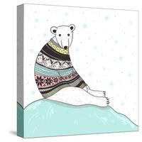 Christmas Card With Cute Polar Bear. Bear With Fair Isle Style Sweater-cherry blossom girl-Stretched Canvas