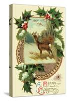 Christmas Card with Deer and Holly-null-Stretched Canvas