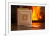 Christmas cards, fireplace with fire on background-Paivi Vikstrom-Framed Photographic Print