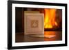 Christmas cards, fireplace with fire on background-Paivi Vikstrom-Framed Photographic Print