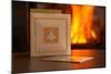 Christmas cards, fireplace with fire on background-Paivi Vikstrom-Mounted Photographic Print