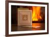 Christmas cards, fireplace with fire on background-Paivi Vikstrom-Framed Photographic Print