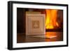 Christmas cards, fireplace with fire on background-Paivi Vikstrom-Framed Photographic Print