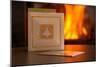 Christmas cards, fireplace with fire on background-Paivi Vikstrom-Mounted Photographic Print