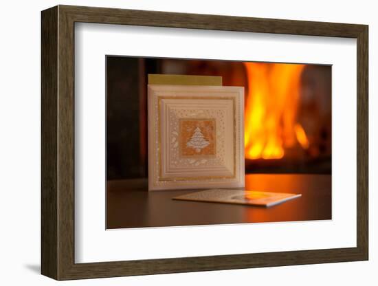 Christmas cards, fireplace with fire on background-Paivi Vikstrom-Framed Photographic Print