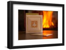 Christmas cards, fireplace with fire on background-Paivi Vikstrom-Framed Photographic Print