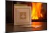 Christmas cards, fireplace with fire on background-Paivi Vikstrom-Mounted Photographic Print
