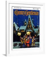 "Christmas Carolling in Village at Night," Country Gentleman Cover, December 1, 1930-Nelson Grofe-Framed Giclee Print