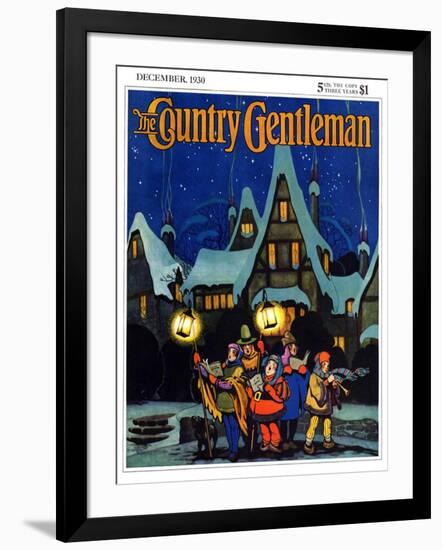 "Christmas Carolling in Village at Night," Country Gentleman Cover, December 1, 1930-Nelson Grofe-Framed Giclee Print