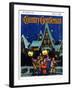 "Christmas Carolling in Village at Night," Country Gentleman Cover, December 1, 1930-Nelson Grofe-Framed Giclee Print