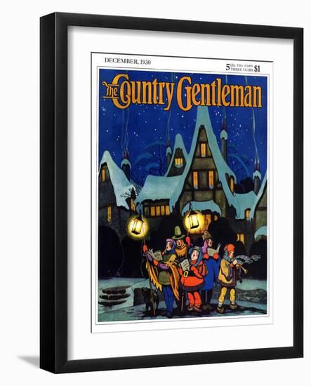 "Christmas Carolling in Village at Night," Country Gentleman Cover, December 1, 1930-Nelson Grofe-Framed Giclee Print