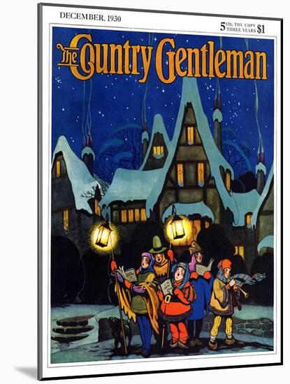 "Christmas Carolling in Village at Night," Country Gentleman Cover, December 1, 1930-Nelson Grofe-Mounted Giclee Print
