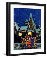 "Christmas Carolling in Village at Night,"December 1, 1930-Nelson Grofe-Framed Giclee Print