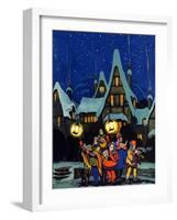 "Christmas Carolling in Village at Night,"December 1, 1930-Nelson Grofe-Framed Giclee Print