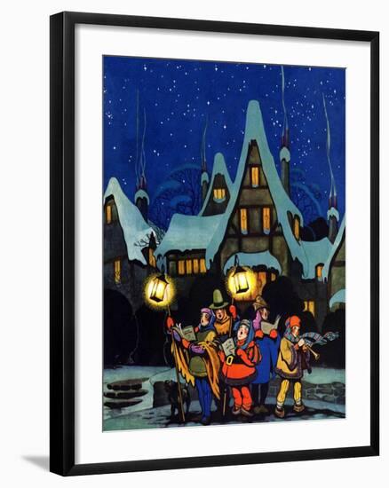 "Christmas Carolling in Village at Night,"December 1, 1930-Nelson Grofe-Framed Giclee Print