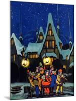 "Christmas Carolling in Village at Night,"December 1, 1930-Nelson Grofe-Mounted Giclee Print