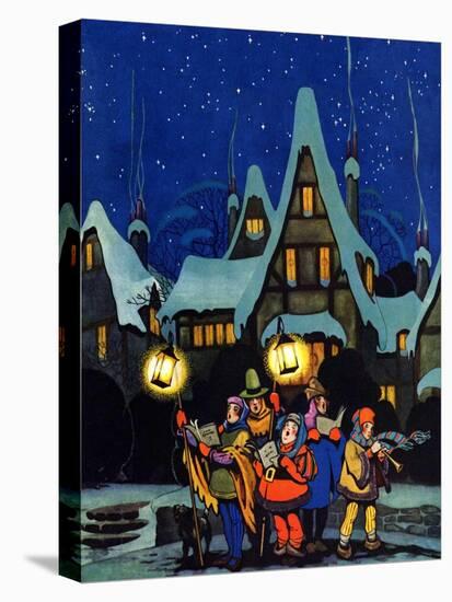 "Christmas Carolling in Village at Night,"December 1, 1930-Nelson Grofe-Stretched Canvas