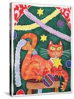 Christmas Cat with Decorations-Cathy Baxter-Stretched Canvas