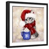 Christmas Cat with Hot Chocolate-MAKIKO-Framed Giclee Print