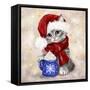 Christmas Cat with Hot Chocolate-MAKIKO-Framed Stretched Canvas