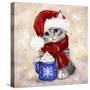 Christmas Cat with Hot Chocolate-MAKIKO-Stretched Canvas