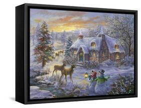 Christmas Cottage-Nicky Boehme-Framed Stretched Canvas