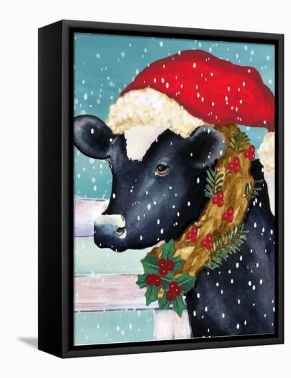 Christmas Cow Vertical-Laurie Korsgaden-Framed Stretched Canvas