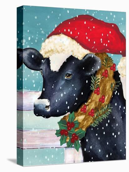 Christmas Cow Vertical-Laurie Korsgaden-Stretched Canvas