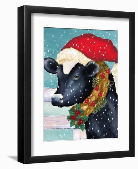 Christmas Cow Vertical-Laurie Korsgaden-Framed Art Print