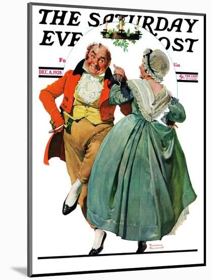 "Christmas Dance" or "Merrie Christmas" Saturday Evening Post Cover, December 8,1928-Norman Rockwell-Mounted Giclee Print