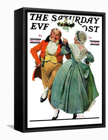 "Christmas Dance" or "Merrie Christmas" Saturday Evening Post Cover, December 8,1928-Norman Rockwell-Framed Stretched Canvas