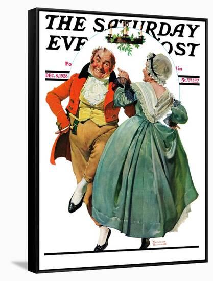 "Christmas Dance" or "Merrie Christmas" Saturday Evening Post Cover, December 8,1928-Norman Rockwell-Framed Stretched Canvas