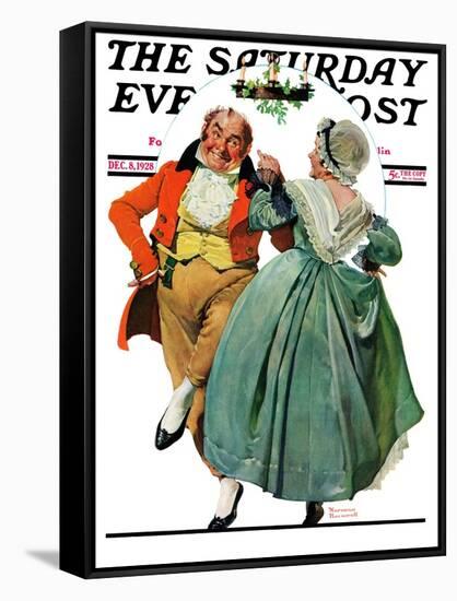 "Christmas Dance" or "Merrie Christmas" Saturday Evening Post Cover, December 8,1928-Norman Rockwell-Framed Stretched Canvas