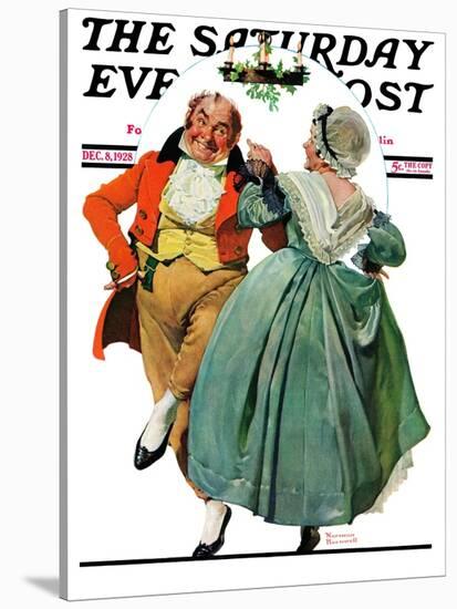 "Christmas Dance" or "Merrie Christmas" Saturday Evening Post Cover, December 8,1928-Norman Rockwell-Stretched Canvas