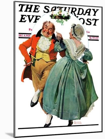 "Christmas Dance" or "Merrie Christmas" Saturday Evening Post Cover, December 8,1928-Norman Rockwell-Mounted Giclee Print