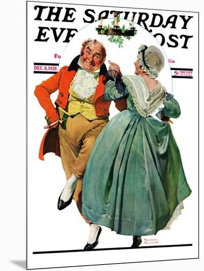 "Christmas Dance" or "Merrie Christmas" Saturday Evening Post Cover, December 8,1928-Norman Rockwell-Mounted Giclee Print