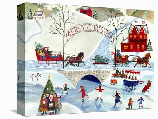Christmas Day Skating by Old Stone Bridge-Cheryl Bartley-Stretched Canvas