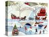 Christmas Day Skating by Old Stone Bridge-Cheryl Bartley-Stretched Canvas