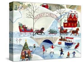 Christmas Day Skating by Old Stone Bridge-Cheryl Bartley-Stretched Canvas