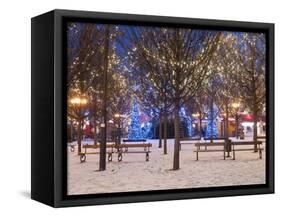 Christmas Decoration at Old Town Square's Park at Twilight, Stare Mesto, Prague, Czech Republic-Richard Nebesky-Framed Stretched Canvas
