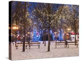 Christmas Decoration at Old Town Square's Park at Twilight, Stare Mesto, Prague, Czech Republic-Richard Nebesky-Stretched Canvas