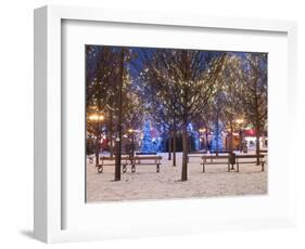 Christmas Decoration at Old Town Square's Park at Twilight, Stare Mesto, Prague, Czech Republic-Richard Nebesky-Framed Photographic Print